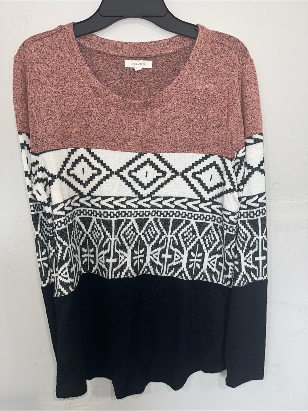 Maurices Dusty Rose Black & White Aztec Knit Sweatshirt